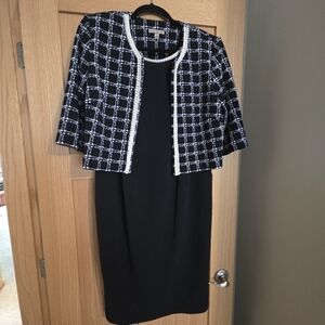 Elegant Navy Sheath Dress with Navy & White Checked Jacket